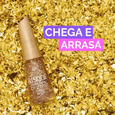 Esmalte Risqu&eacute; Livre para Brilhar Glitter Dourado Cor Chega e Arrasa com 8ml