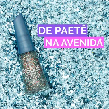 Esmalte Risqué Livre para Brilhar Glitter Azul de Paetê na Avenida com 8ml