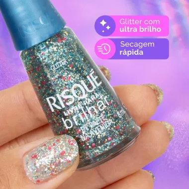 Esmalte Risqué Livre para Brilhar Glitter Azul de Paetê na Avenida com 8ml