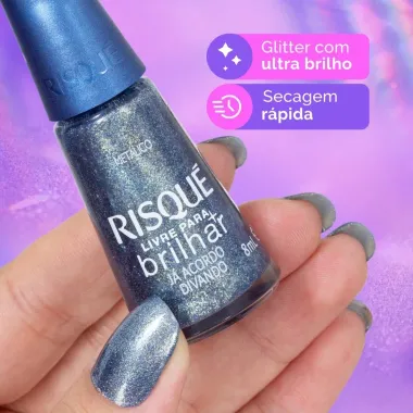 Esmalte Risque Livre para Brilhar Azul Met&aacute;lico J&aacute; Acordo Divando com 8ml