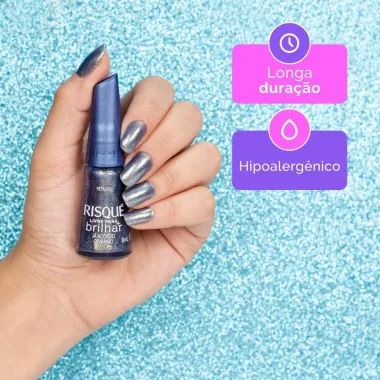 Esmalte Risque Livre para Brilhar Azul Met&aacute;lico J&aacute; Acordo Divando com 8ml