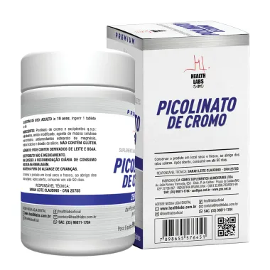Picolinato de Cromo 250mcg Health Labs com 90 Tabletes