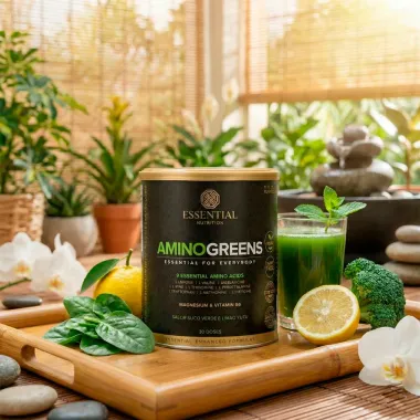 Amino Greens Essential Nutrition Sabor Suco Verde e Lim&atilde;o Yuzu 261g