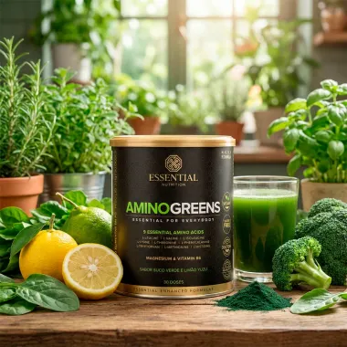 Amino Greens Essential Nutrition Sabor Suco Verde e Lim&atilde;o Yuzu 261g