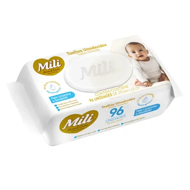 Toalha Umedecida Mili Love e Care com 96 Unidades