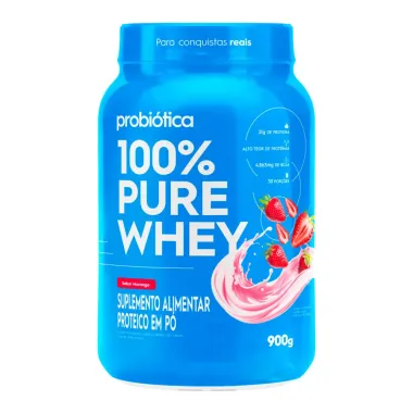 100% Pure Whey Probi&oacute;tica Morango 900g