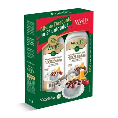 Adoçante Wolfs 100% Stévia Gotas 2 Unidades 100ml cada 50% de Desconto na 2ª Unidade