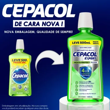 Antisséptico Bucal Cepacol Expert Menta Protect +Flúor 500ml Frasco