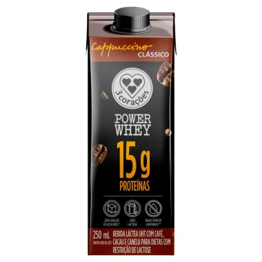 Bebida Lactea 3 Coracões Power Whey com 15g de Proteína Cappuccino Clássico 250ml