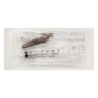 Seringa Luer Lock com Agulha de Segurança 3ml SOL-CARE 25 x 0,7mm 22G Verso