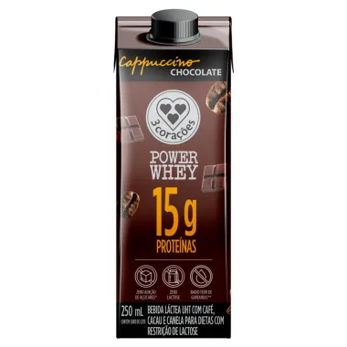 Bebida Láctea 3 Corações Power Whey com 15g de Proteína Cappuccino Chocolate 250ml