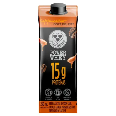 Bebida Láctea 3 Corações Power Whey com 15g de Proteína Cappuccino Doce de Leite 250ml