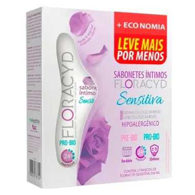 Sabonete Íntimo Floracyd Sensitiva 2 Unidades de 200ml Cada Leve Mais por Menos