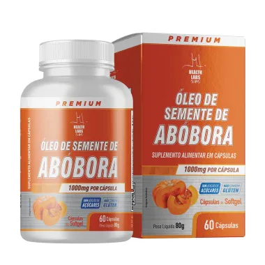&Oacute;leo de Semente de Ab&oacute;bora 1000mg Health Labs com 60 C&aacute;psulas Softgel