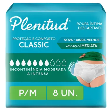 Roupa Íntima Plenitud Classic Tamanho P/M 8 Unidades