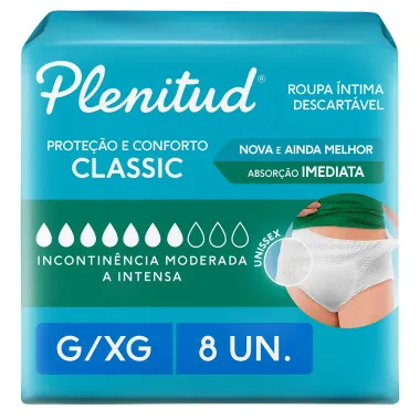 Roupa Íntima Plenitud Classic Tamanho G/XG 8 Unidades