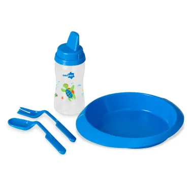 Kit Refeição Neoan Infantil Azul Desenhos Sortidos 4 Peças