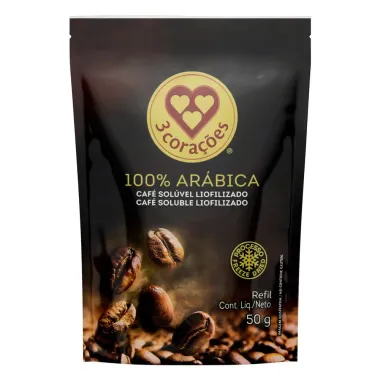 Café Solúvel Liofilizado 3 Corações 100% Arábica Refil 50g