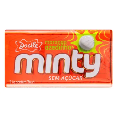 Pastilha Docile Minty Morango Azedinho Sem Açúcar Lata 21g com 36 Pastilhas