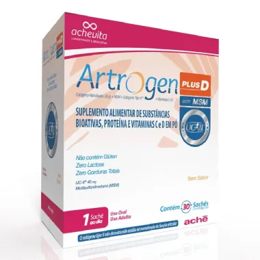 Artrogen Plus D Col&aacute;geno + MSM com 30 sach&ecirc;s