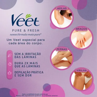 Creme Depilat&oacute;rio Veet Pure & Fresh Pernas e Corpo Pele Delicada 100ml