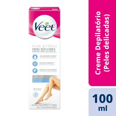Creme Depilat&oacute;rio Veet Pure & Fresh Pernas e Corpo Pele Delicada 100ml