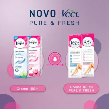 Creme Depilat&oacute;rio Veet Pure & Fresh Pernas e Corpo Pele Delicada 100ml