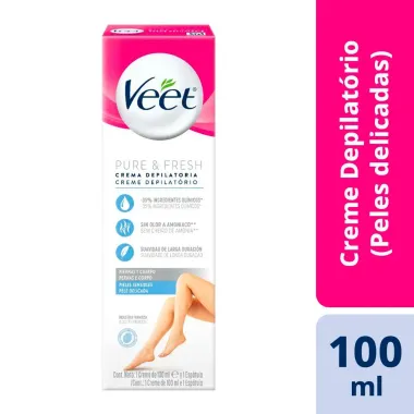 Creme Depilat&oacute;rio Veet Pure & Fresh Pernas e Corpo Pele Delicada 100ml