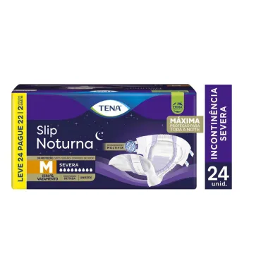 Fralda Geri&aacute;trica Tena Slip Noturno M com 24 Unidades Descart&aacute;veis