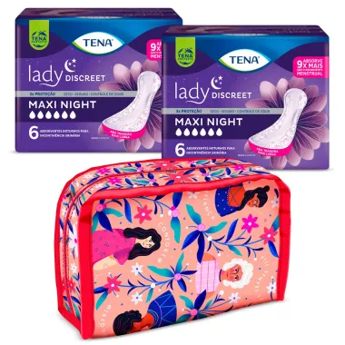 Absorvente Tena Lady Discreet Maxi Night 2 Pacotes com 6 Unidades cada e Ganhe Nécessaire