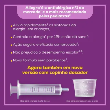 Allegra Pediátrico 6mg/ml Antialérgico Infantil Suspensão 150ml_3