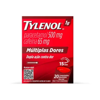 Tylenol DC Múltiplas Dores Paracetamol 500mg + Cafeína 65mg com 20 Comprimidos Revestidos