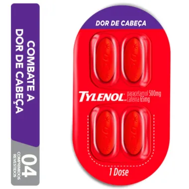 Tylenol DC Múltiplas Dores Paracetamol 500mg + Cafeína 65mg com 4 Comprimidos