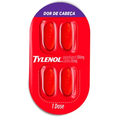 Tylenol DC Múltiplas Dores Paracetamol 500mg + Cafeína 65mg com 4 Comprimidos