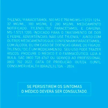 Tylenol DC Múltiplas Dores Paracetamol 500mg + Cafeína 65mg com 4 Comprimidos