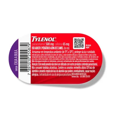 Tylenol DC Múltiplas Dores Paracetamol 500mg + Cafeína 65mg com 4 Comprimidos