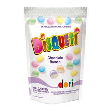 Confeitos Disqueti Chocolate Branco Dori 100g