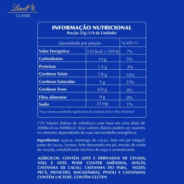 Chocolate Lindt Classic ao Leite 90g