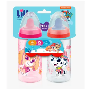 Kit 2 Copo Lillo Patrulha Canina 12+ Meses Rosa e Vermelho 300ml cada