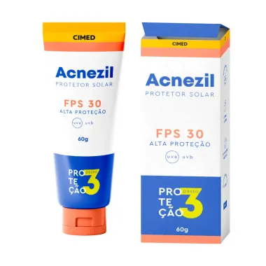 Protetor Solar Acnezil FPS 30 Oil Control 60g Embalagem Caixa e Bisnaga