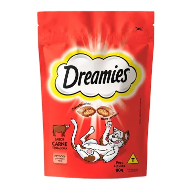 Petiscos para Gatos Dreamies Adultos Sabor Carne Tentadora 80g