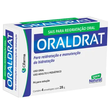 Oraldrat Sais para Reidratação Oral Sabor Natural com 4 Envelopes de 28g cada