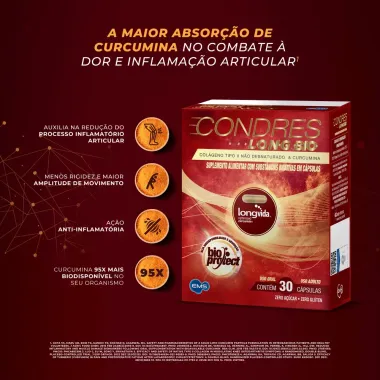 Condres Long Bio Colágeno Tipo II Não Desnaturado e Curcumina com 30 Cápsulas