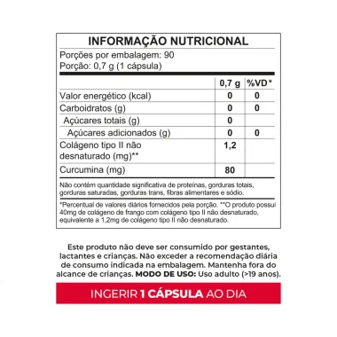 Condres Long Bio Col&aacute;geno Tipo II 40mg e Curcumina 80mg com 90 C&aacute;psulas