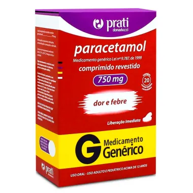 Paracetamol 750mg Prati Genérico com 20 Comprimidos Revestidos