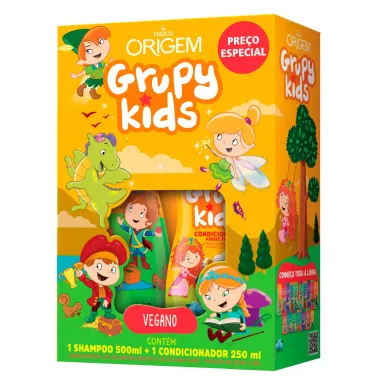 Kit Shampoo 500ml e Condicionador 250ml Grupy Kids Adeus Frizz Vegano Preço Especial