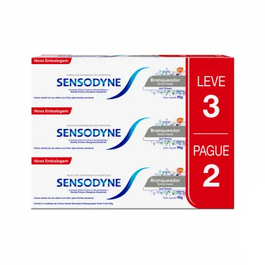 Kit Leve 3 Pague 2 Sensodyne Branqueador Extra Fresh Creme Dental para Dentes Sensíveis 90g