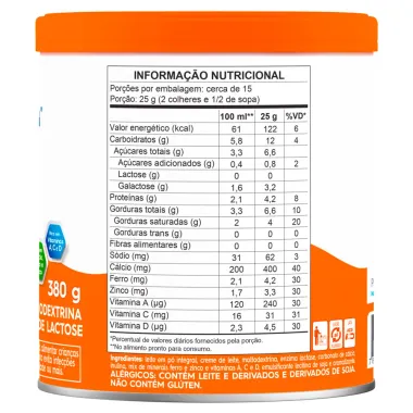 Composto Lacteo Piracanjuba Zero Lactose 380G Verso