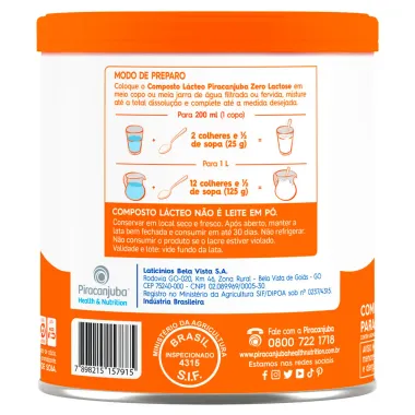 Composto Lacteo Piracanjuba Zero Lactose 380G Lata