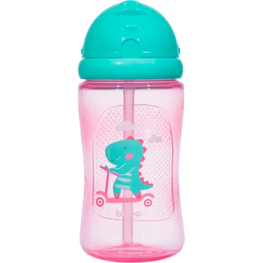 Garrafinha Buba Dino Patinete Rosa 12+ Meses com Canudo 400ml